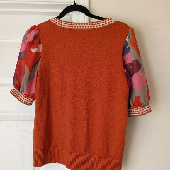 Orange Sweater with Patterned Sleeves Rio & Rian Size  M - Picture 3 of 5